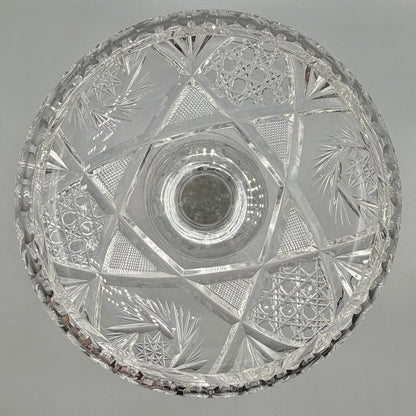 Antique American Brilliant Period ABP Wheel Cut Glass 10 Inch Pedestal Bowl /cb