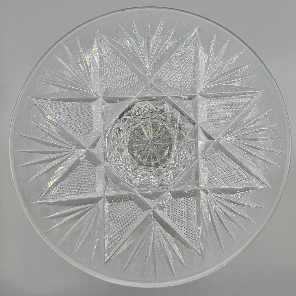 Antique American Brilliant Period ABP Wheel Cut Glass 10 Inch Pedestal Bowl /cb