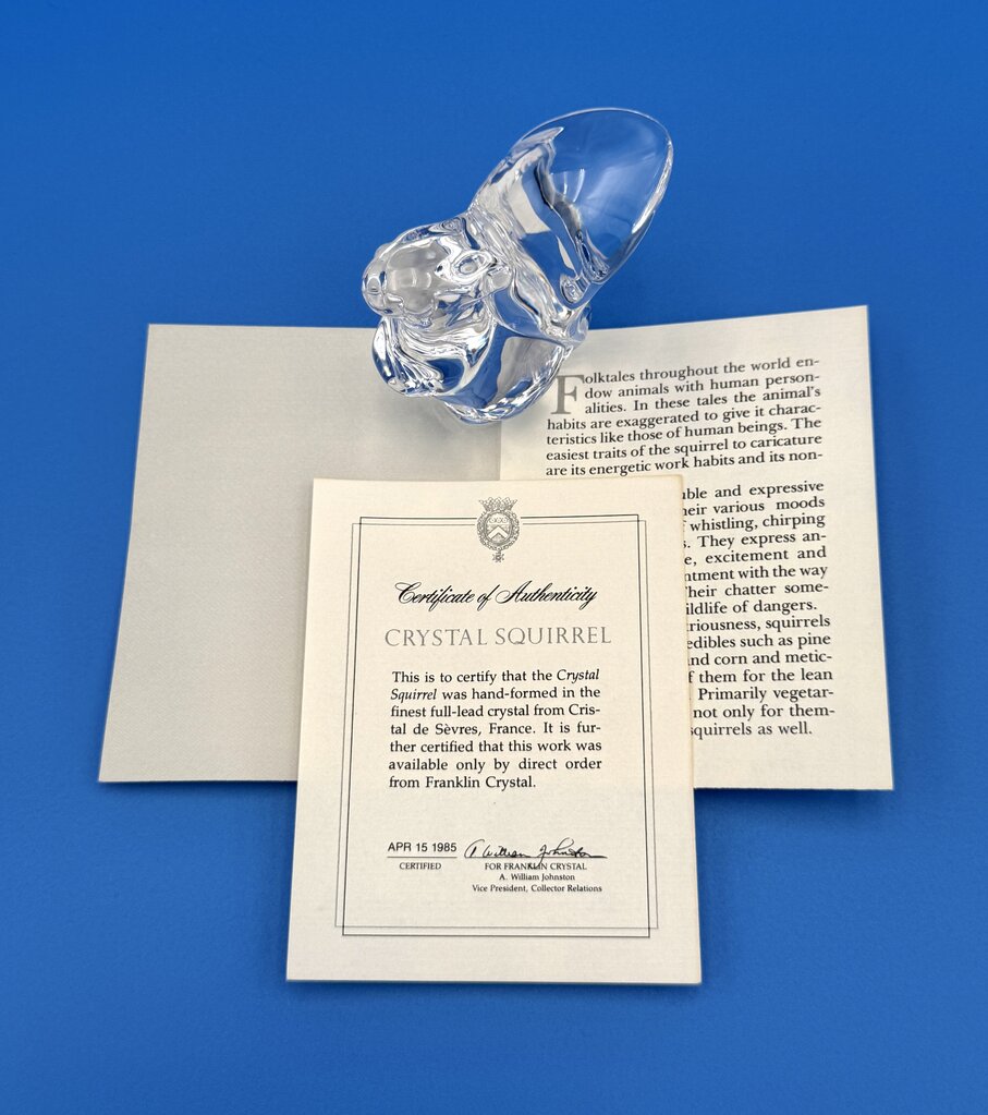VTG Cristal De Sevres Crystal Squirrel w/ Certificate By Franklin Mint
