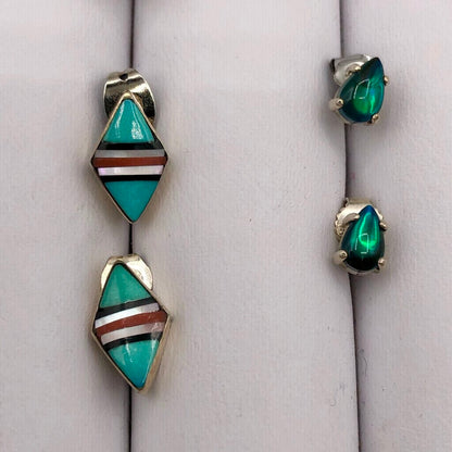 7 Pair Sterling Silver & Gemstone Earrings /b