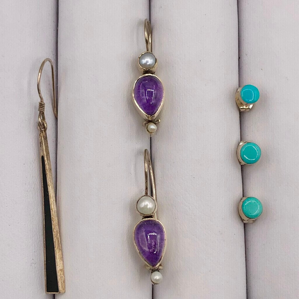 7 Pair Sterling Silver & Gemstone Earrings /b