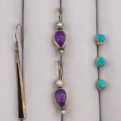 7 Pair Sterling Silver & Gemstone Earrings /b