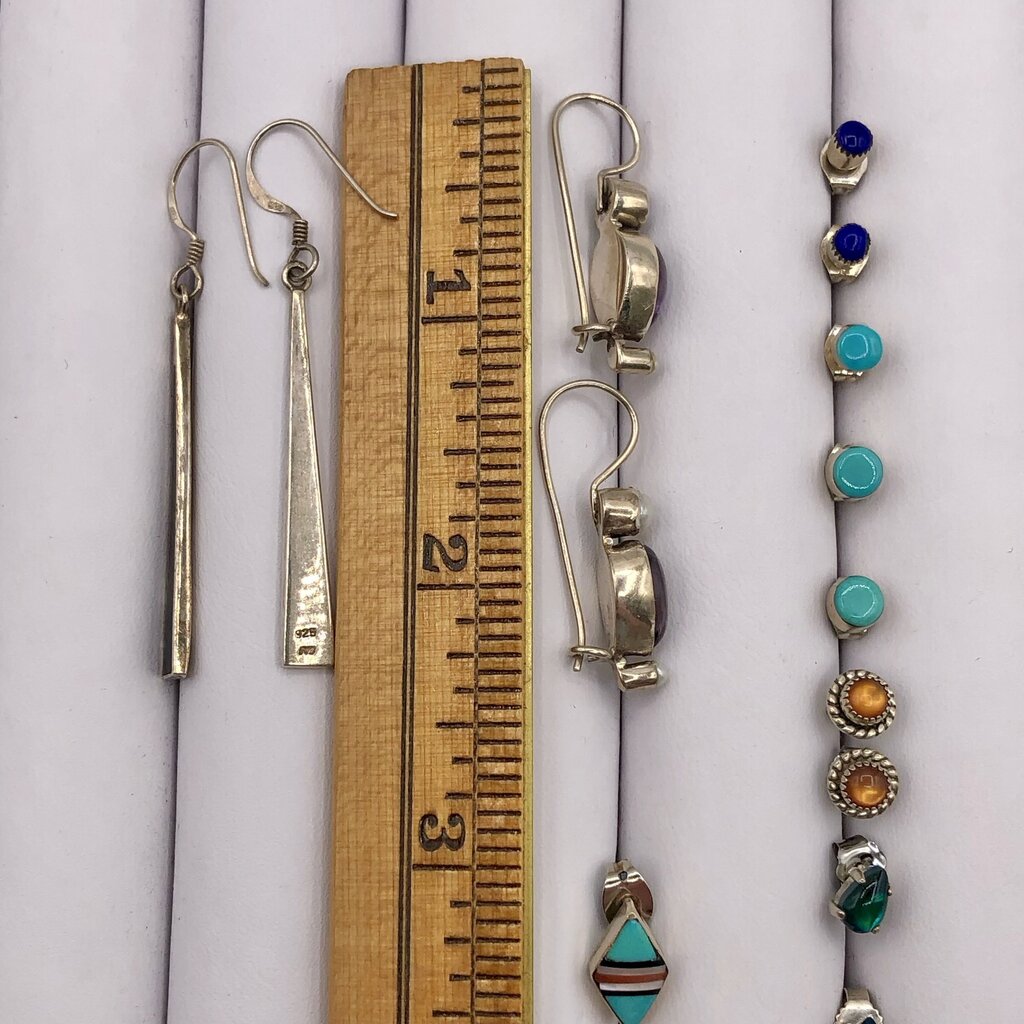 7 Pair Sterling Silver & Gemstone Earrings /b