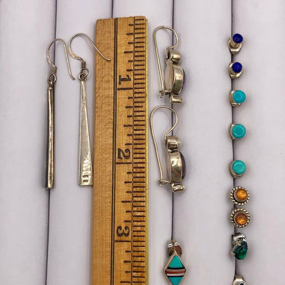 7 Pair Sterling Silver & Gemstone Earrings /b
