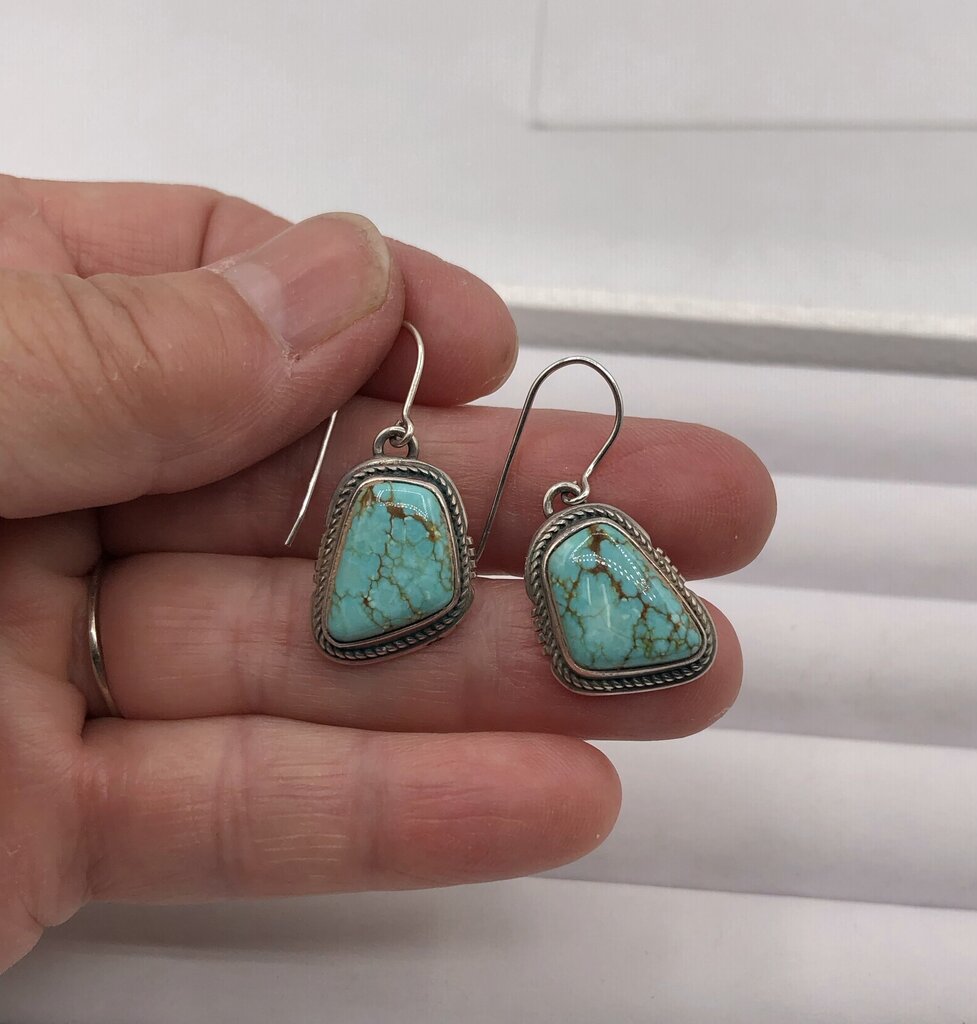 2 Pair Native American Made Sterling Silver & Turquoise Earrings /b