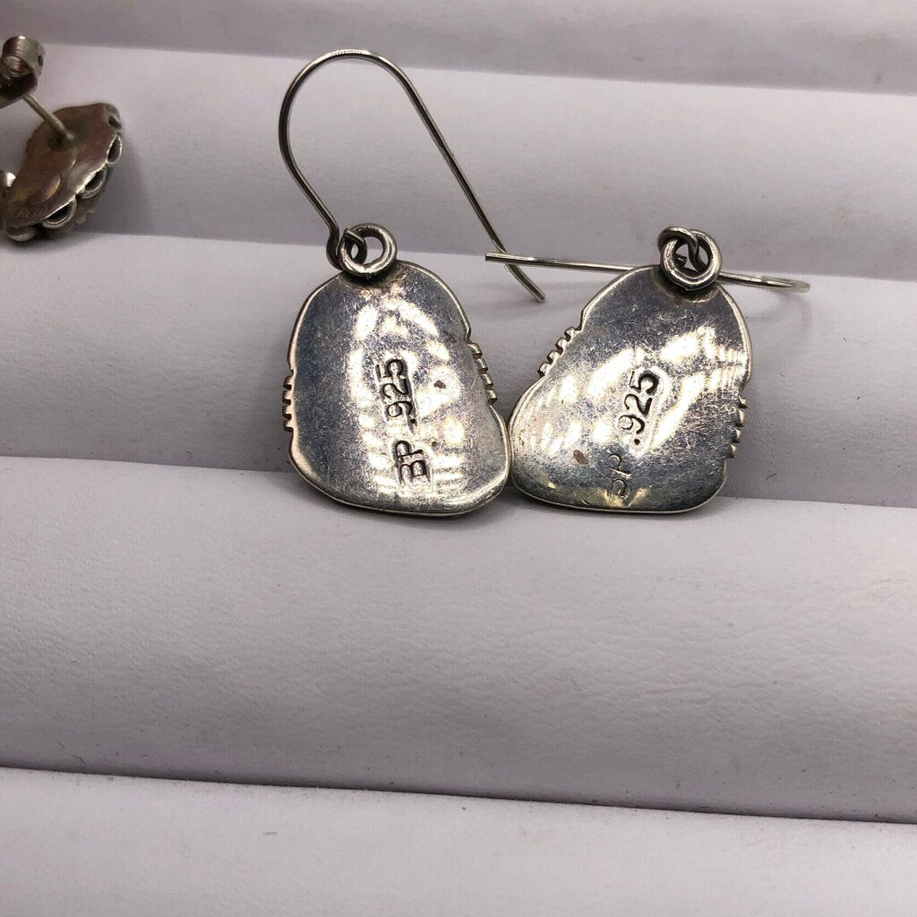 2 Pair Native American Made Sterling Silver & Turquoise Earrings /b