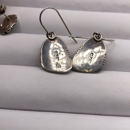 2 Pair Native American Made Sterling Silver & Turquoise Earrings /b