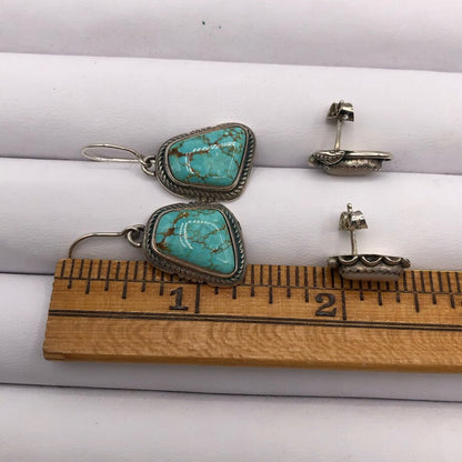 2 Pair Native American Made Sterling Silver & Turquoise Earrings /b