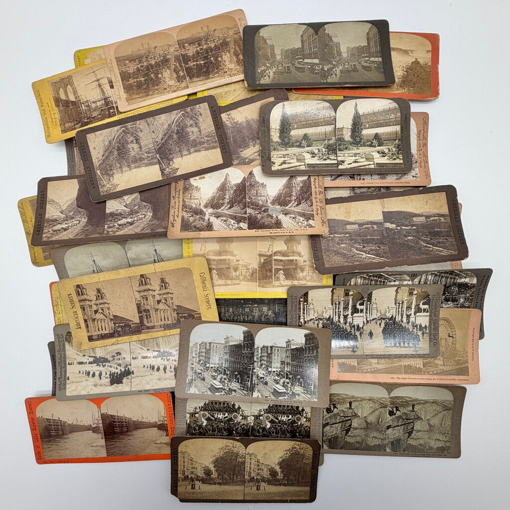 Set Of 38 Antique Stereoview Cards Early 20th Century USA Scenery Real Photos /cb