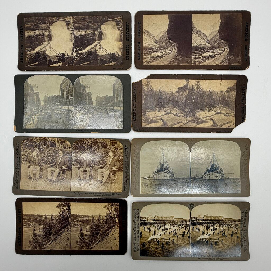 Set Of 38 Antique Stereoview Cards Early 20th Century USA Scenery Real Photos /cb