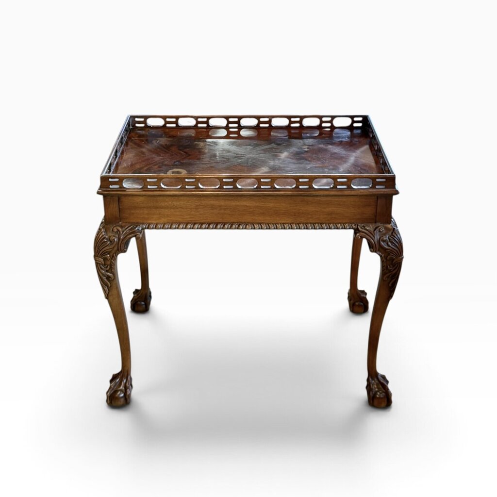 Mahogany Tall Side Table with Rail Trim