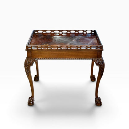 Mahogany Tall Side Table with Rail Trim