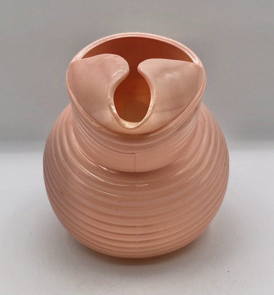 Mid Century Anchor Hocking Pink Ribbed Glass Ball Pitcher /b