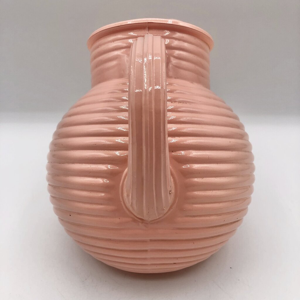 Mid Century Anchor Hocking Pink Ribbed Glass Ball Pitcher /b