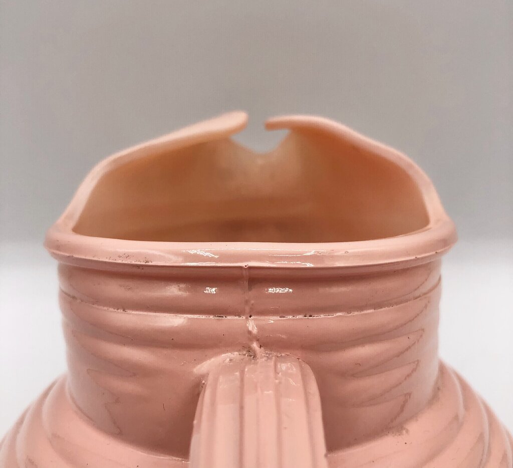 Mid Century Anchor Hocking Pink Ribbed Glass Ball Pitcher /b