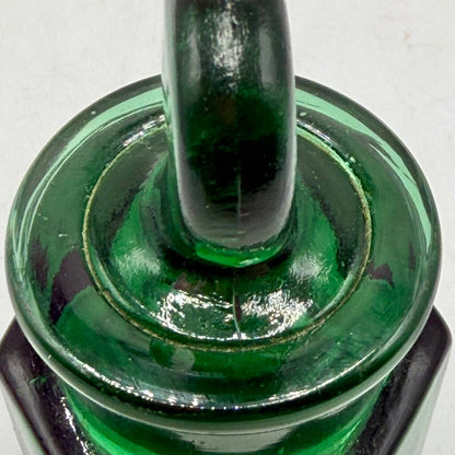 Antique Victorian Hexagonal Emerald Green Glass Smelling Salts Bottle /cb