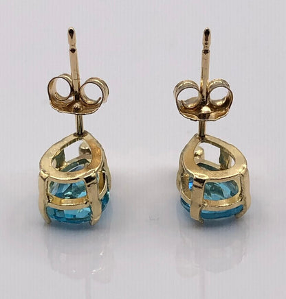 14K Yellow Gold Swiss Blue Topaz & Diamond Stud Earrings /b