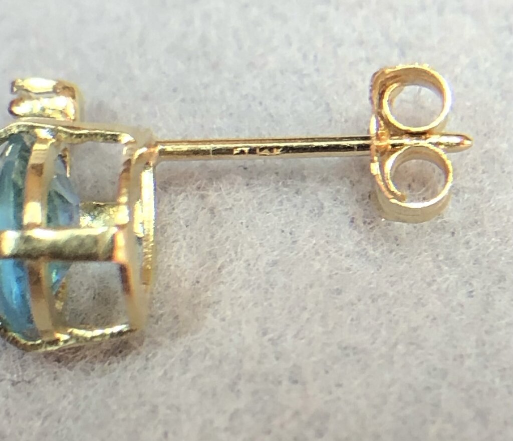 14K Yellow Gold Swiss Blue Topaz & Diamond Stud Earrings /b