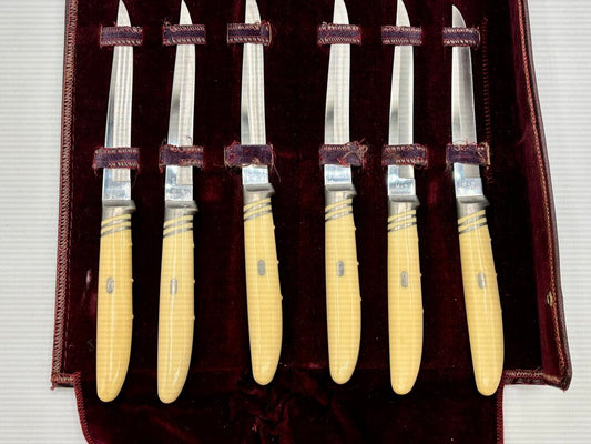 Vtg. Clyde Cutlery Stainless Steel Blade Steak Knives Leather Case /j