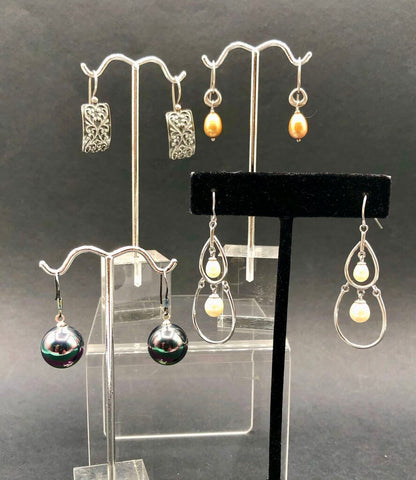 4 Pair Honora/ Silpada Sterling Silver & Fresh Water Pearl Earrings /b