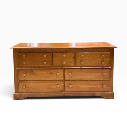 Oak Leaf Trim 7 Drawer Long Dresser