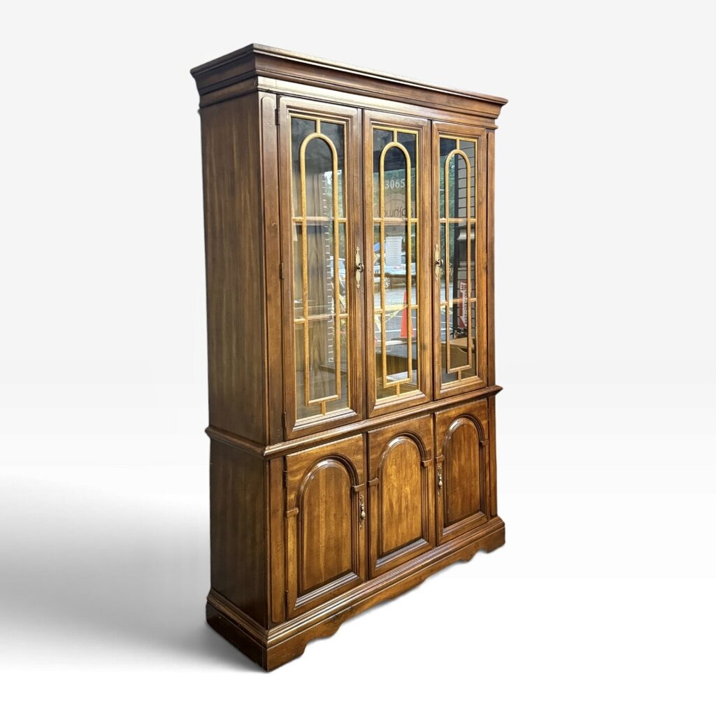 Traditional Style Walnut Glass Door Hutch