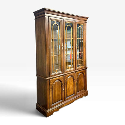 Traditional Style Walnut Glass Door Hutch