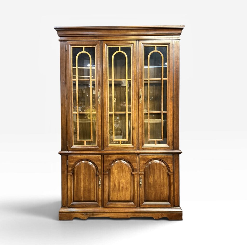 Traditional Style Walnut Glass Door Hutch