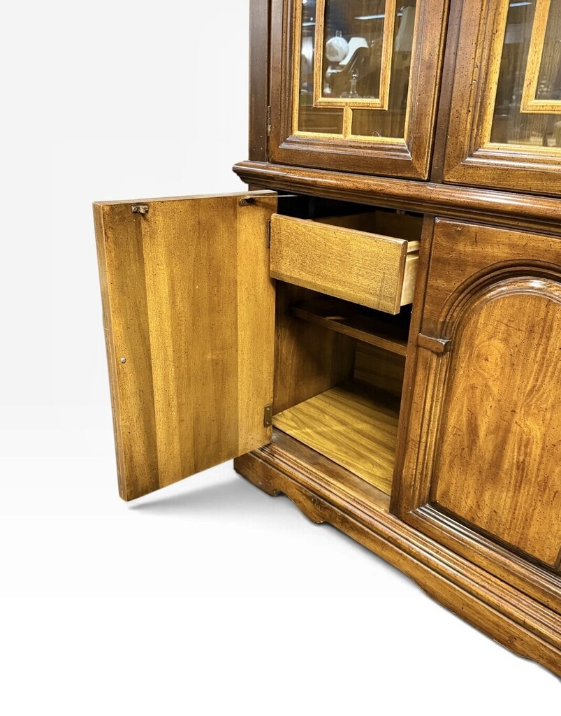 Traditional Style Walnut Glass Door Hutch