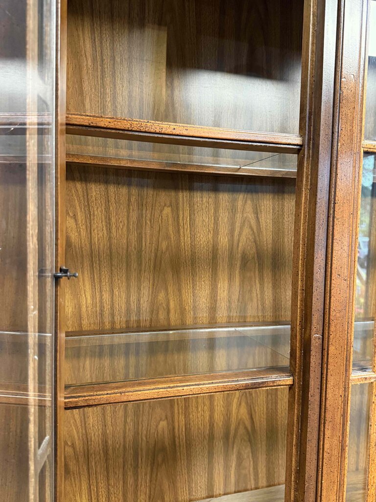 Traditional Style Walnut Glass Door Hutch