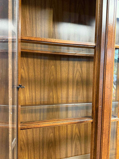 Traditional Style Walnut Glass Door Hutch