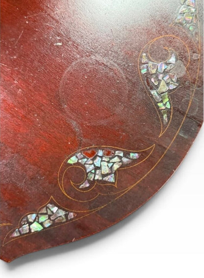 Tall Antique Oval Shaped Dark Wood Abalone Inlay Table