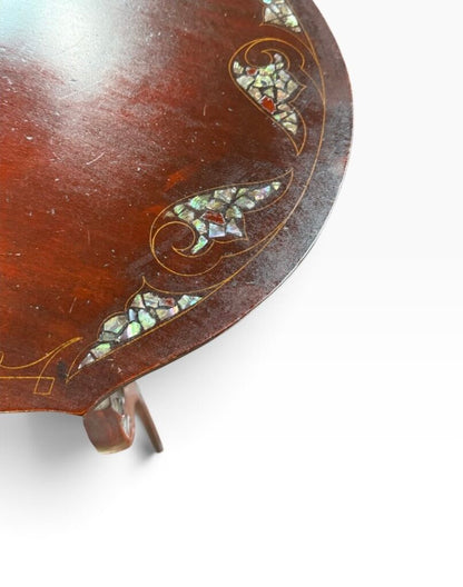 Tall Antique Oval Shaped Dark Wood Abalone Inlay Table