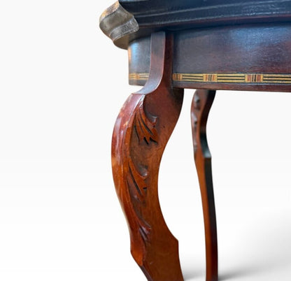 Tall Antique Oval Shaped Dark Wood Abalone Inlay Table
