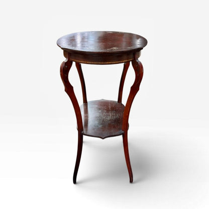 Tall Antique Oval Shaped Dark Wood Abalone Inlay Table