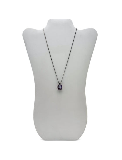 Sterling Silver Box Chain with Large Emerald Cut Amethyst Pendant and Matching Ring