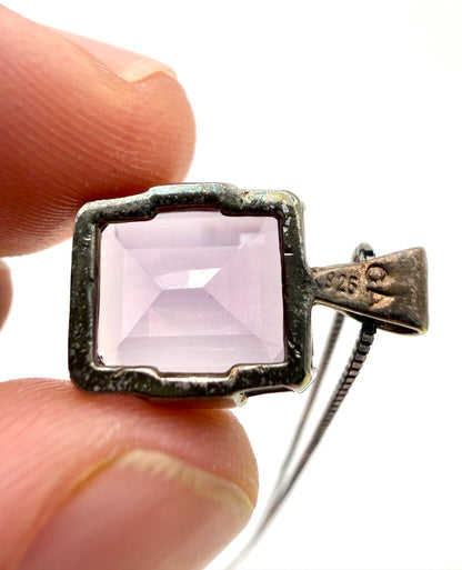 Sterling Silver Box Chain with Large Emerald Cut Amethyst Pendant and Matching Ring