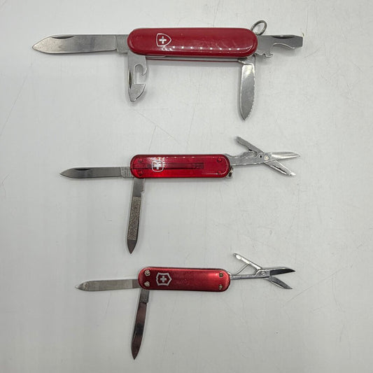 Lot of 3 Victorinox & Wenger Swiss Army Knives Classic Red Multi-Tool /cb