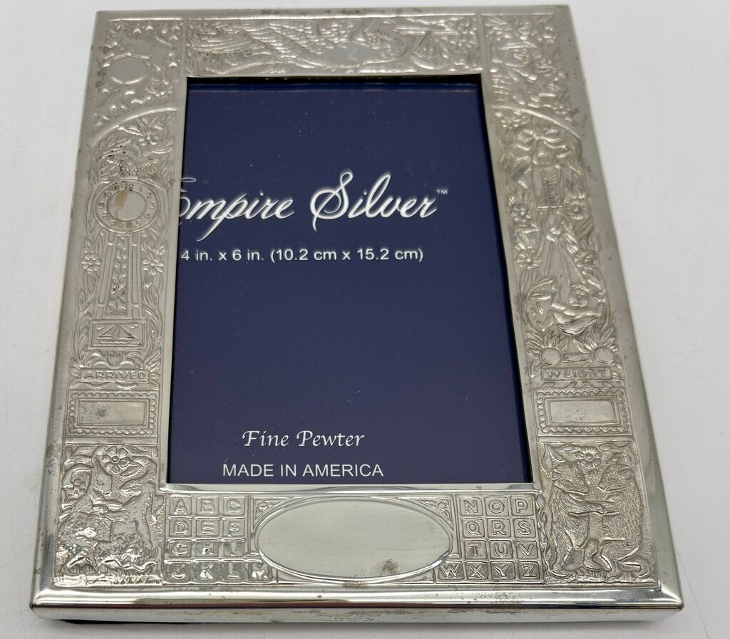 Empire Silver Pewter Birth Record Frame 4x6” /j