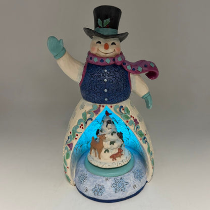 Jim Shore Heartwood Creek 2021 Winter So Wonderful 6009852 Snowman LED Lighted Rotating 11 Inch Figurine /cb