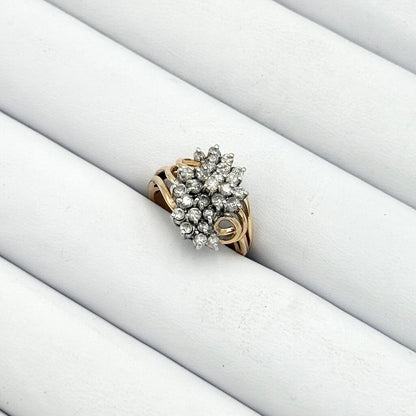 14k Yellow Gold Stepping Swirl Diamond Cluster Ring