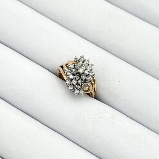 14k Yellow Gold Stepping Swirl Diamond Cluster Ring