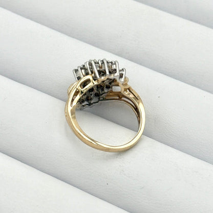 14k Yellow Gold Stepping Swirl Diamond Cluster Ring