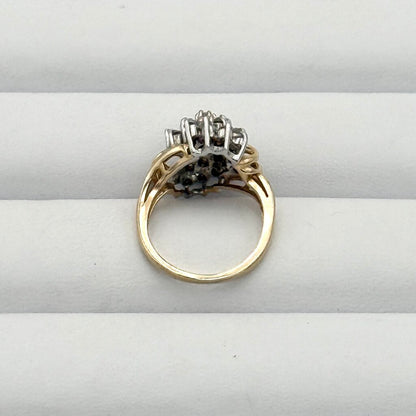 14k Yellow Gold Stepping Swirl Diamond Cluster Ring