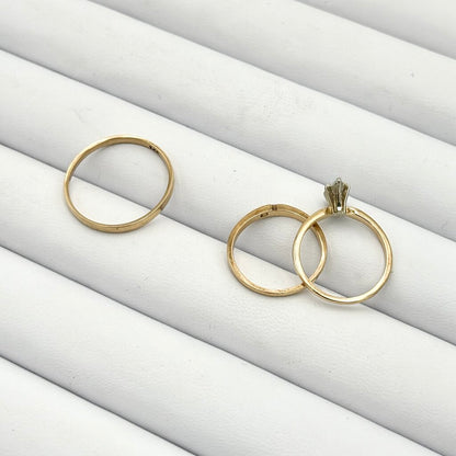 Set of 3 Yellow Gold 14k Wedding Bands w/ Marquise Cut Diamond Engagement Ring