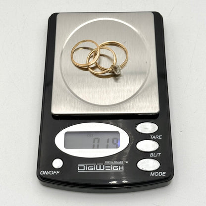 Set of 3 Yellow Gold 14k Wedding Bands w/ Marquise Cut Diamond Engagement Ring