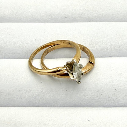 Set of 3 Yellow Gold 14k Wedding Bands w/ Marquise Cut Diamond Engagement Ring