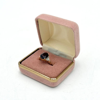 14k Yellow Gold Oval Cut Red Garnet w/ Melee Diamonds Ring