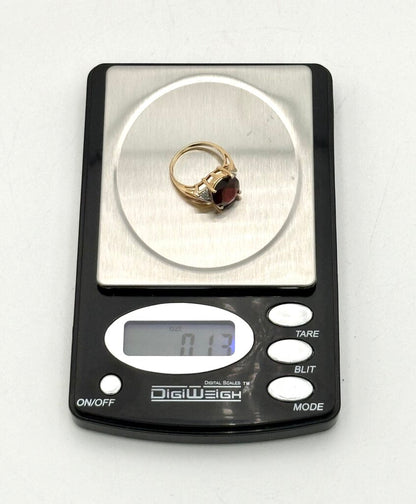 14k Yellow Gold Oval Cut Red Garnet w/ Melee Diamonds Ring