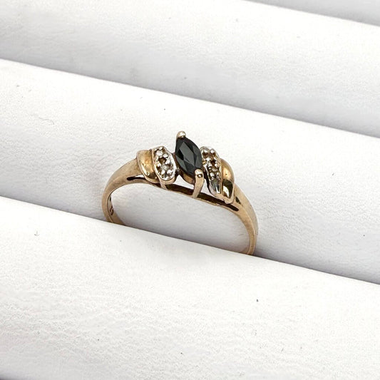 VTG 10k Yellow Gold Marquise Cut Onyx Art Deco Style Ring